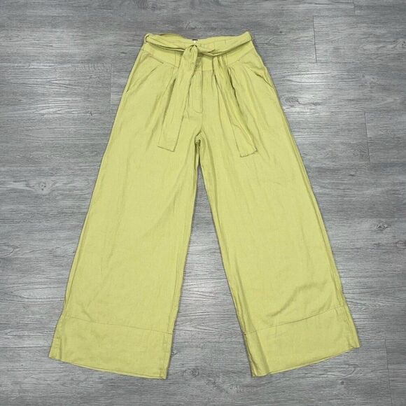 Free People Wide Leg Pants Women’s 6 Trousers High Waist Linen Blend Belted Boho - Picture 2 of 15